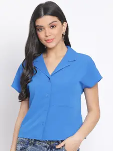 Oxolloxo Women Blue Regular Fit Solid Casual Shirt