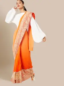 Chhabra 555 Orange Solid Ombre Poly Georgette Saree