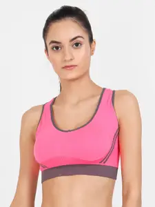 Lebami Pink & Grey Solid Non-Wired Removable Padding Workout Bra 3606 Dark Pink_30C