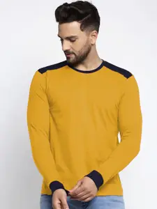 Friskers Men Gold-Toned Solid Round Neck T-shirt