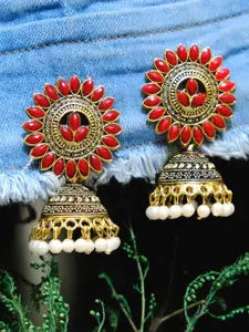 Crunchy Fashion Red Contemporary Jhumkas