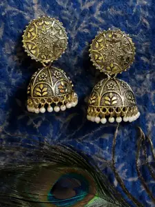 Crunchy Fashion Gold-Toned Contemporary Jhumkas