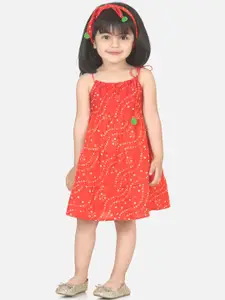 BownBee Girls Red Printed A-Line Dress
