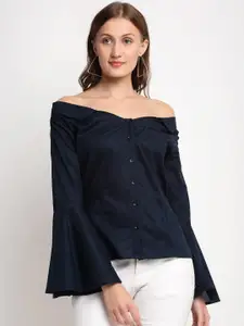 DOOR74 Women Navy Blue Regular Fit Solid Casual Shirt