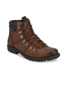 Delize Men Brown Leather Trekking Shoes