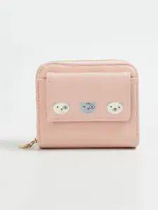 Ginger by Lifestyle Women Pink & White Printed Zip Around Wallet