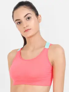 Lebami Pink & Sea Green Solid Non-Wired Removable Padding Workout Bra 1583_Gaajri