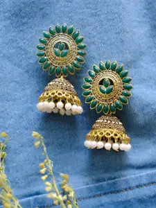 Crunchy Fashion Green  Gold Plated Contemporary Jhumkas