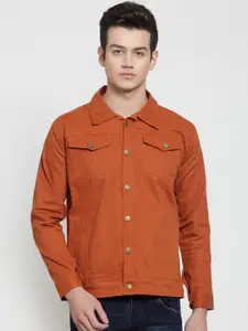 VOXATI Men Rust Solid Denim Jacket