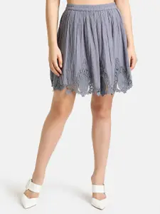 Kazo Women Grey Self Designed Flare Skirt