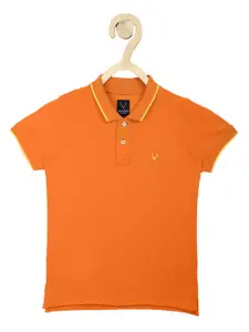 Allen Solly Junior Boys Orange Solid Polo Collar Cotton Pure Cotton T-shirt