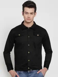 VOXATI Men Black Solid Denim Jacket