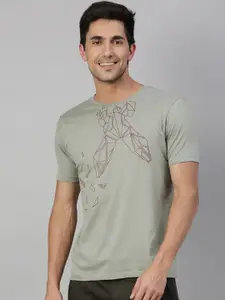 RARE RABBIT Men Olive Green Self Design Round Neck T-shirt