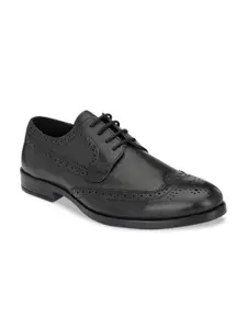 San Frissco Men Black Solid Leather Formal Brogues