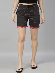 Kryptic Women Charcoal Grey Printed Lounge Shorts