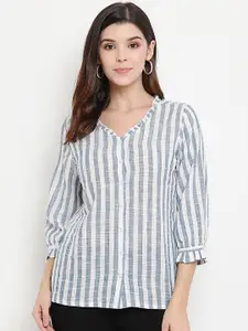 THREAD MUSTER Blue & White Striped Top
