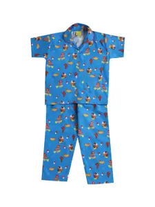 The Magic Wand Girls Blue Printed Night suit