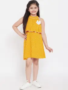 Stylo Bug Girls Yellow Printed Cotton A-Line Dress