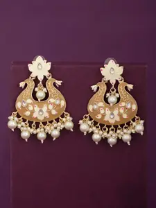 Sukkhi Gold-Plated Brown Meenakari Contemporary Drop Earrings
