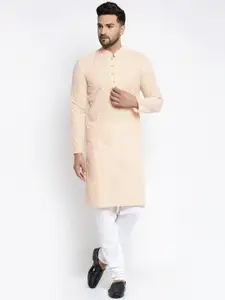 Jompers Men Peach-Coloured & White Printed Kurta with Churidar