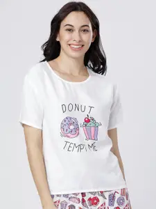 Tokyo Talkies  White Printed Lounge Top