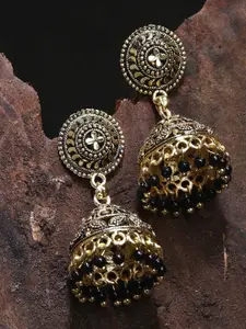 ANIKAS CREATION Gold-Plated Enamelled Dome Shaped Jhumkas