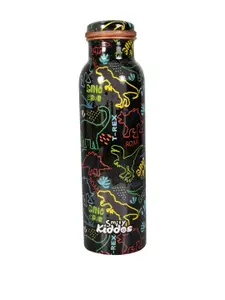 Smily Kiddos Kids Black & Yellow Dare Dino Printed Copper Water Bottle 750 ml