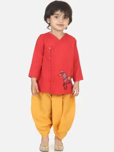 BownBee Boys Red & Yellow Solid Kurta with Dhoti Pants