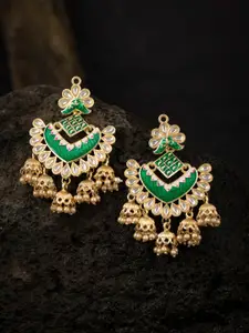Sukkhi Green & Gold-Plated Contemporary Meenakari Drop Earrings