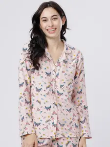 Tokyo Talkies Women Peach-Coloured Regular Fit Printed Sleep Shirt