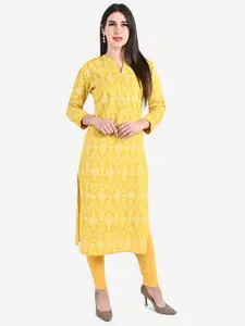 Be Indi Women Collared Floral Printed Straight Side Slits Kurti