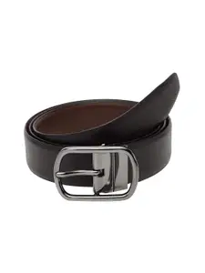 WELBAWT Men Black & Brown Textured Leather Slim Reversible Belt