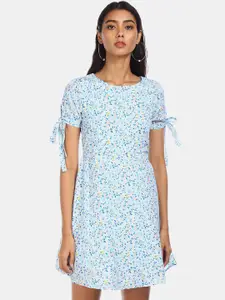 Sugr Women Blue Printed A-Line Dress