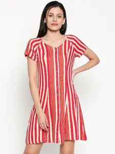 People Women Red & White Striped A-Line Dress