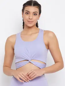 Clovia Women Lavender Solid Twisted Fitted Activewear Crop Top