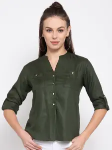 Style Quotient Women Olive Green Boxy Solid Casual Shirt