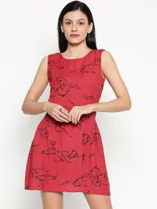 People Women Red & Black Floral Printed A-Line Dress