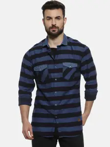 Campus Sutra Men Blue & Black Regular Fit Striped Casual Shirt