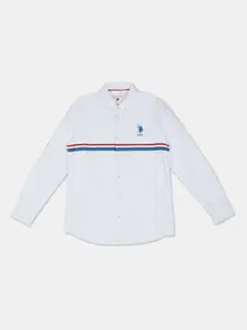 U.S. Polo Assn. Kids Boys White & Blue Regular Fit Striped Casual Shirt