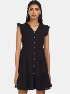 Sugr Women Black Solid Fit and Flare Dress