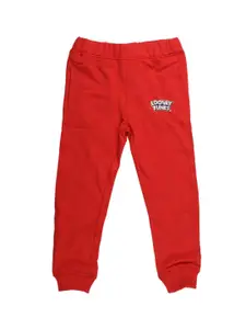 Looney Tunes Boys Red Solid Straight-Fit Joggers