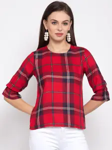 Style Quotient Red Checked Bell Sleeves Top