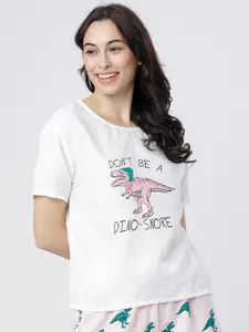 Tokyo Talkies Women White Printed Lounge Top