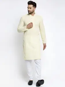 Jompers Men Yellow & White Embroidered Kurta with Pyjamas