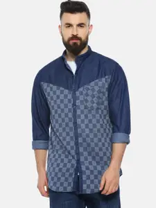 Campus Sutra Men Navy Blue & Grey Regular Fit Checked Casual Shirt