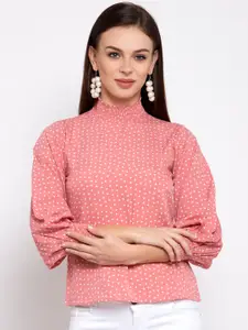 Style Quotient Pink & White Printed Puff Sleeves Crepe Top