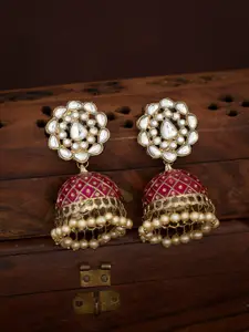Sukkhi Pink Gold-Plated Meenakari Dome Shaped Jhumkas