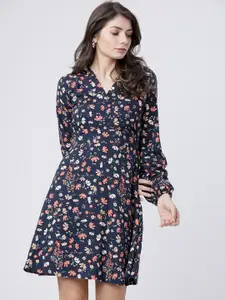 Tokyo Talkies Women Navy Blue Printed Wrap Dress