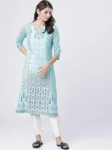 Vishudh Women Blue Printed Straight Kurta