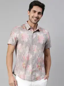 RARE RABBIT Men Grey & Pink Floral Printed Casual Shirt
